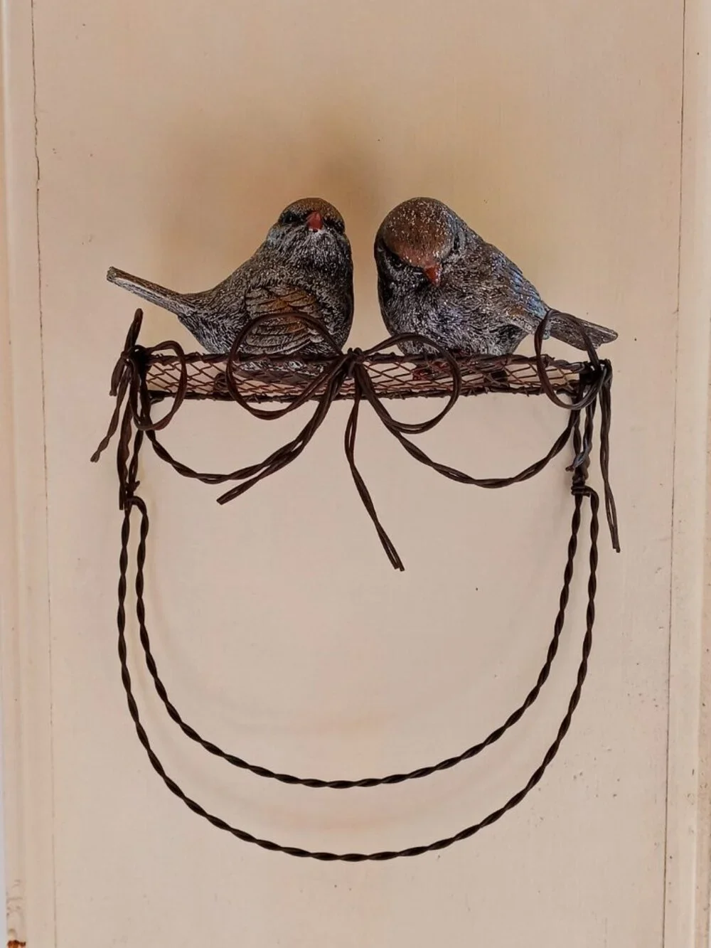Vintage Rustic Handmade Twisted Wire WALL SHELF w/3 BOWS Shabby Chic Decor